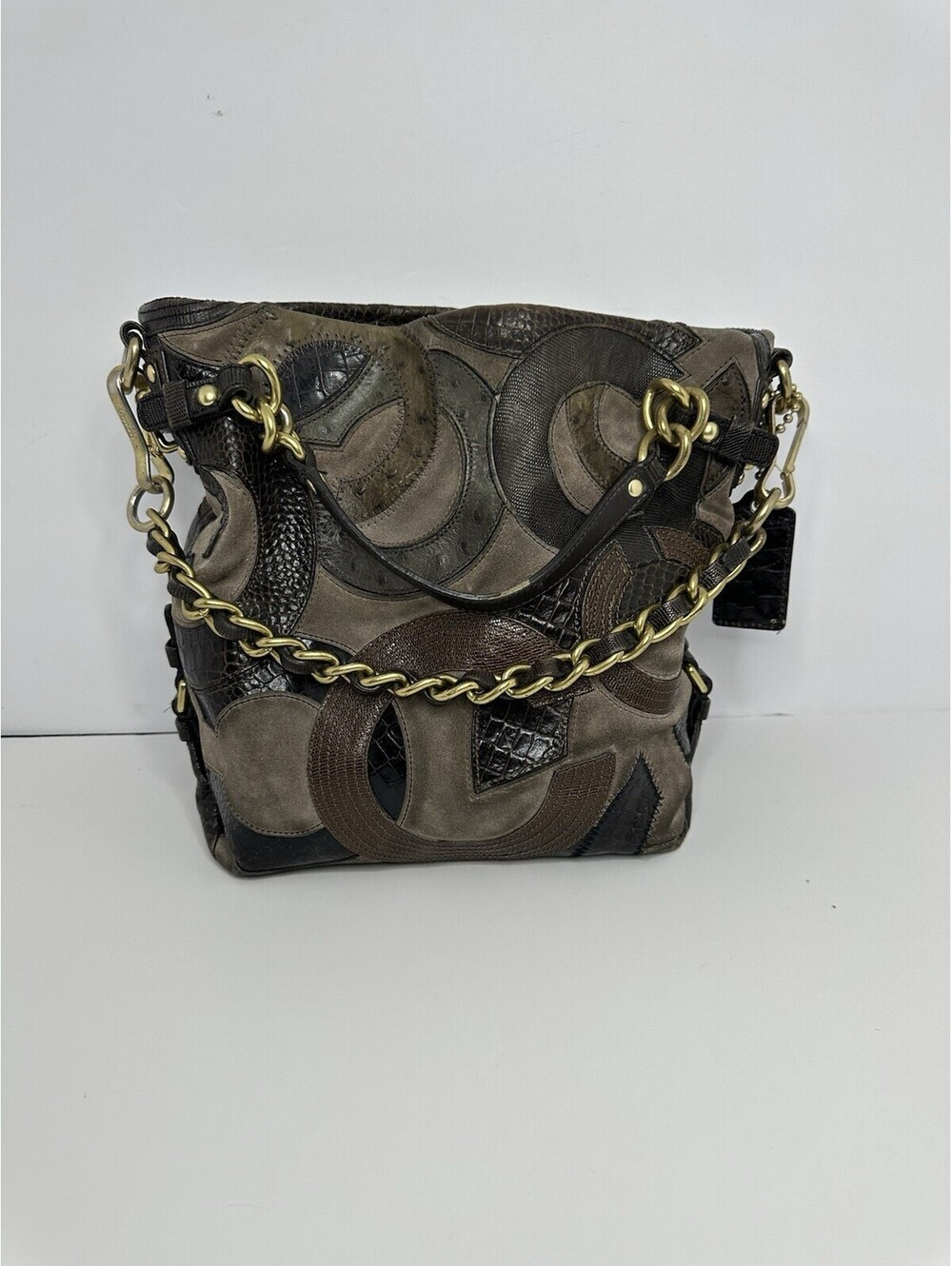 Vintage Coach Brooke Large Shoulder Bag W/ Inlaid C Leather Suede
